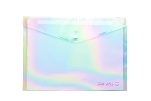 Pasta Plástica Envelope Pink Vibes Holográfica Leoarte