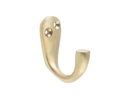 KOOPLES HARDWARE Single Robe Hooks – Wall Mounted Coat & Towel Hook for Bathrooms, Bedrooms & Hallways – Heavy Duty Metal Hook with Fixings Included (Satin Brass)