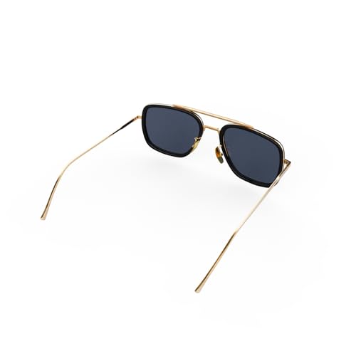 Image of Polarized Sunglasses for Men Women Vintage UV400 Classic Iron-Inspired Hero Style Pilot Sunglasses Fashion Square Metal Frame (Gold Frame /Gray Lens)