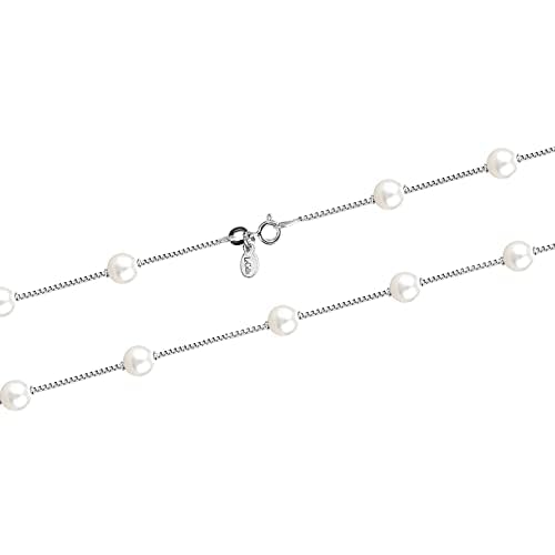 LeCalla 925 Sterling Silver Italian Simulated Pearl Station Chain Necklace for Teen and Women 16, 18, 20, 24 Inches4