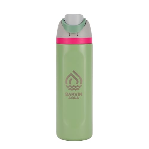 Sarvin Aqua Dual-Sip Insulated Stainless Steel Water Bottle 24 Oz Verde Rosa miniatura 7