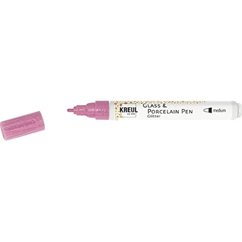 KREUL 16503 - Glass & Porcelain Pen Glitter rosé, Strichstärke ca. 1 - 3 mm, halbtransparente Farbe auf Wasserbasis mit Glitzereffekt Cover