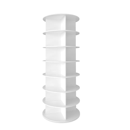 7 Tier Rotating Shoe Rack Tower, Spinning Shoe Display Lazy Susan, Tall Carousel Shoe Storage Cabinet 360° Free-Standing Vertical Handbag Organiser Closet Organization (White)