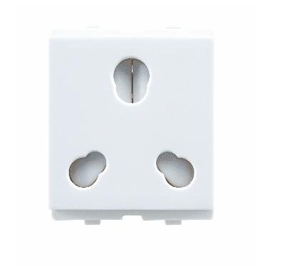 Vinay Electricals Corum 6A and 16A Socket with Shutter, White - 3 Pieces each (1 BOX)