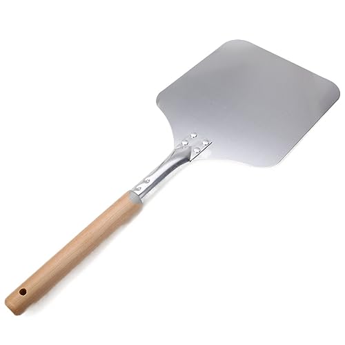 DUANSIYU Pala Pizza Pala de Aluminio Duro for pelar Pizza, Mango de Madera de 58cm de Largo, Superficie Plana for Pizza, Transferencia de Pasteles y panes delicados, 1 ud. Palas para Pizzas