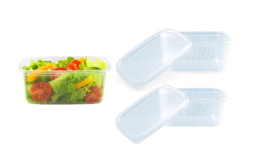 Lauroo Bicchieri per alimenti con coperchio, 200 ml, rettangolari, trasparenti, in plastica PP, per insalata, 50 pezzi
