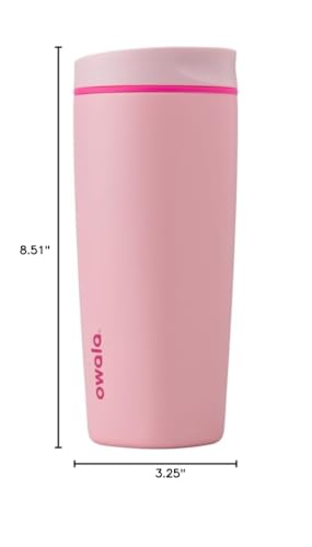Image of Owala SmoothSip Slider Insulated Stainless Steel Coffee Tumbler, Reusable Iced Cup, Hot Coffee Travel Mug, BPA Free 20 oz, Pink (Pucker Up) (Pack of 8)