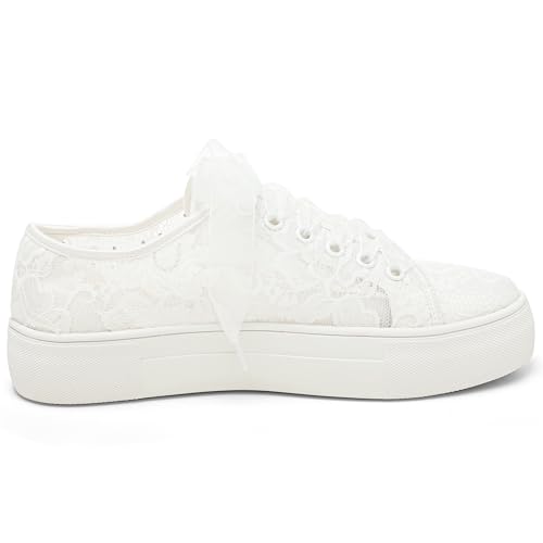 Elivandon 9996 Wedding Shoes Lace Bridal Sneakers 1.46" Platform Bride Tennis Shoes Sparkling Rhinestone Wedding Sneakers4