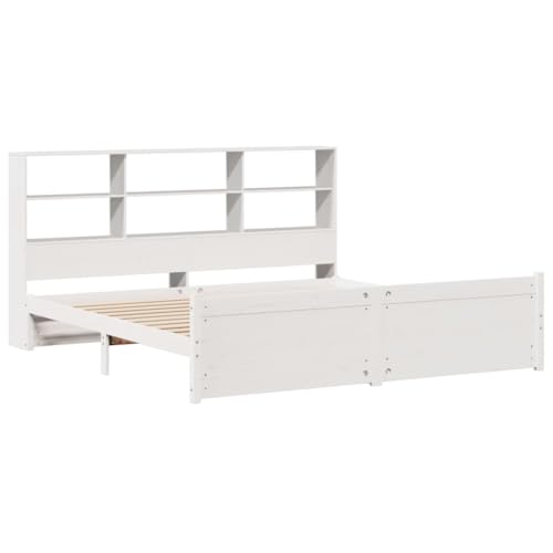 vidaXL Massivholzbett, Bett mit Bücherregal ohne Matratze, Bettgestell mit Lattenrost, Holzbett Doppelbett für Schlafzimmer, Weiß 180x200cm Kiefer vidaXL Massivholzbett, Bett mit Bücherregal ohne Matratze, Bettgestell mit Lattenrost, Holzbett Doppelbett für Schlafzimmer, Weiß 180x200cm Kiefer