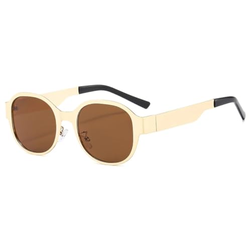 Lunettes de soleil ovales de luxe finition métal doré et verres marron outdoor