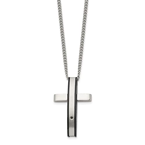 Stainless Steel/Black IP-Plated 1pt.Diamond Cross Pendant Necklace Charm Chain 24" (.015 cttw.)2