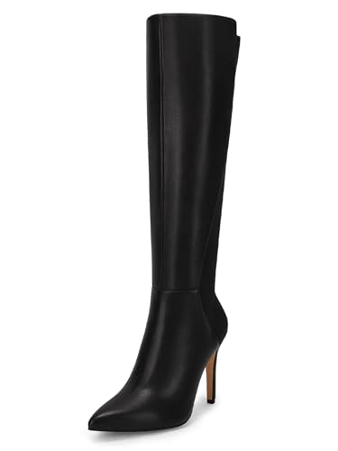 Rilista Womens Knee High Boots Sexy Pointed Toe Stiletto Heel Boot Leather Zipper Dress Shoes