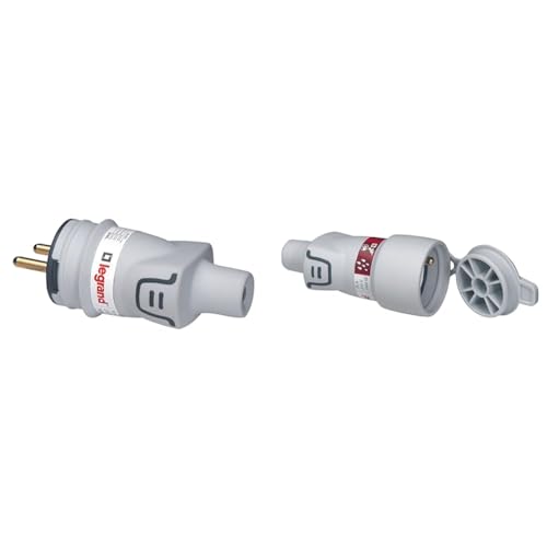 LEGRAND - Fiche mâle avec terre Plexo plastique IP44 - gris avec Fiche femelle avec terre 16A plastique avec volet de protection Plexo IP44