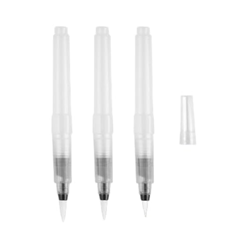 Pinceles Acuarela Recargables, Pincel de Agua con Depósito Rellenable, Rotuladores de Agua, Pluma Acuarela Pinceles Agua con Depósito Recargable Water Brush para Acuarela y Caligrafía, 3 Piezas