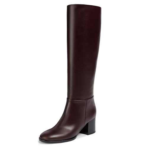 Image of Women's Knee High Boots Faux Leather Square To Tall Boots Fashion Chunky Block Heel Long Boots with Side Zip