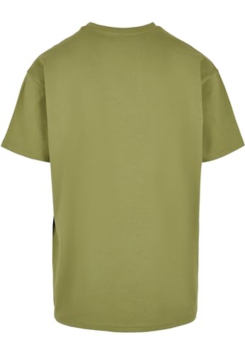 URBAN CLASSICS Camiseta básica de manga corta, cuello redondo normal, de algodón grueso, largo normal, oversized, de hombre, moderna, color verde, talla L