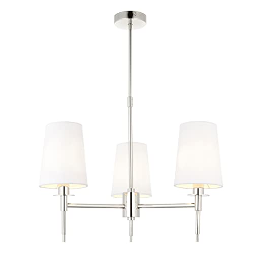 Merano Florence Multi Arm Pendant Ceiling Lamp in Bright Nickel Plate with Vintage White Fabric Shade - Dimmable E14 Hanging Lighting - 55 cm Diameter