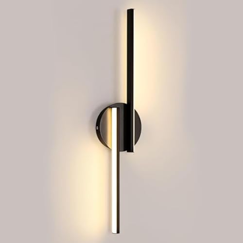 Osairous Lámpara de Pared Interior LED, 22W 2475LM Aplique Pared Dormitorio Negro, 55CM Luz de Pared Aluminio Moderno para Salón Estudio en Pasillo, Luz Cálida 3000K