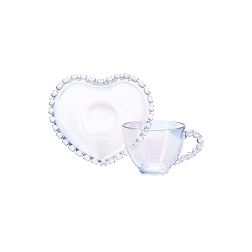 KARACA Rory Glass Coffee Cup and Saucer Set 80 ml Transparent Espresso & Cappuccino Cups Dishwasher Safe Kitchen Drinkware