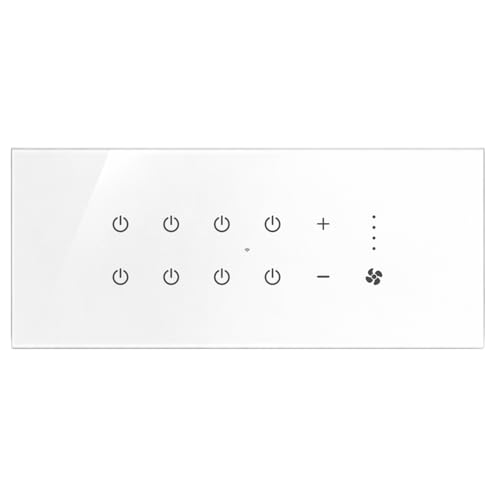 Image of Smarteefi WiFi Glass Touch Smart Switch Board| Toughened Glass| 9 Ports (8 Switch + 1 Fan Regulator)| Guaranteed Schedules| Compatible with Alexa, Google Home (White, FT81-6M-220mmx90mmx40mm)