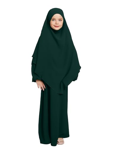 AFAVOM Muslim Dress for Girls Islamic Prayer Abaya with Hijab Kids Long Sleeve Kaftan Robe Maxi Dresses Ramadan Dubai Clothes