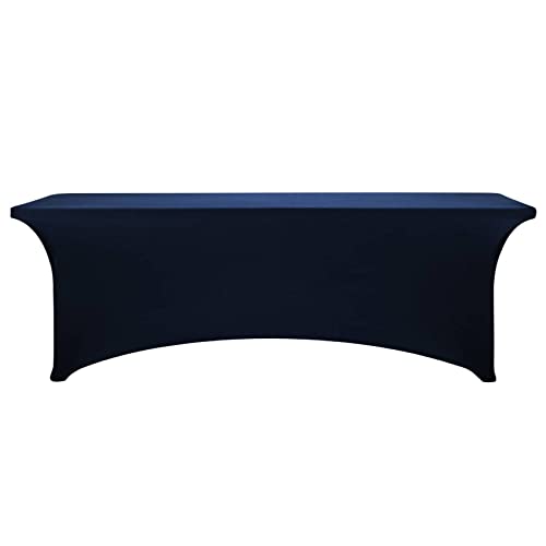 Image of FORLIFE Spandex Table Cover - Fitted 8ft Rectangular Tablecloth, Stretch Patio Cover, Universal for Wedding, Banquet, Party (Navy)