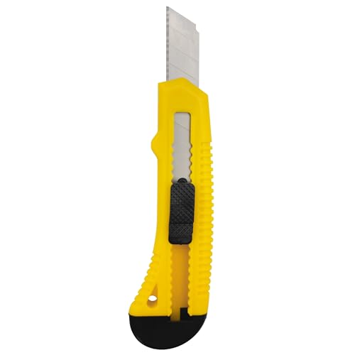 RAYLU PAPER - Cúter profesional retráctil con mango antideslizante y cuchilla de 18mm, Cutter universal resistente con guía de acero inoxidable y bloqueo de hoja para almacén (Modelo 130)