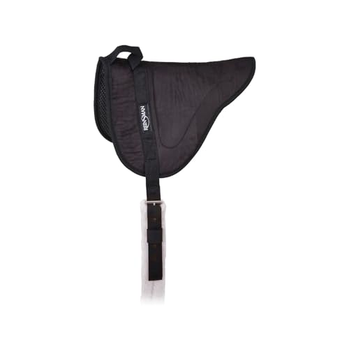 Reinsman Bareback Controur Non-Slip Tacky Too Soft Breathable Felt-Lined Shock-Absorbing Contoured Spine Horse Riding Pad, Security Hand Hold, Fleece Cinch - Black Microsuede