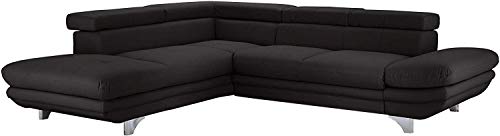 Mivano Ecksofa Enterprise / Trendige Ledercouch in L-Form mit Ottomane links / Inkl. höhenverstellbare Kopfstützen / 277 x 75 x 238 / Kunstleder: schwarz