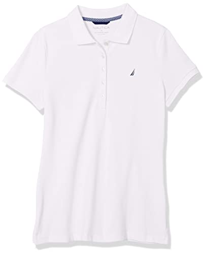 Nautica Women's 5-Button Short Sleeve Breathable 100% Cotton Polo Shirt, Bright White, Medium #TOP2
