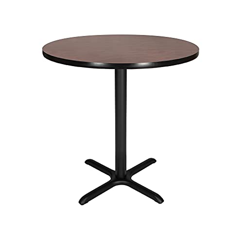 OEF Furnishings Café Table – X Base, 30” Height, 36” Round Top, Mahogany/Black Frame – Heavy-Duty Bistro Table, High-Pressure Laminate, 300 lb Capacity, Non-Marring Glides for Cafeterias & Offices