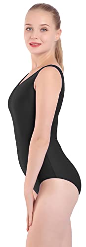 Mvefward Women's Basic Solid Tank Leotard With Scoop Neck Top Bodysuit For Adult Black M #TOP3