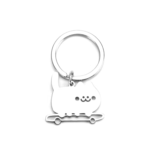 Tranbath Cute Cat Keychain, Stainless Steel Skateboard Cat Pendant, Gifts for Women, Mum or Cat Lovers, Ideal for Birthdays, Travel Souvenirs, Or as Sentimental Presents for Friends and Colleagues