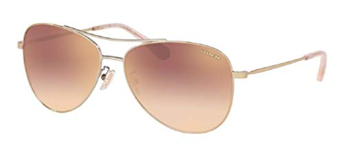 Coach HC7079 90056F 58M Shiny Light Gold Rose Gold Gradient Flash Aviator Sunglasses For Women+FREE Complimentary Eyewear Care Kit