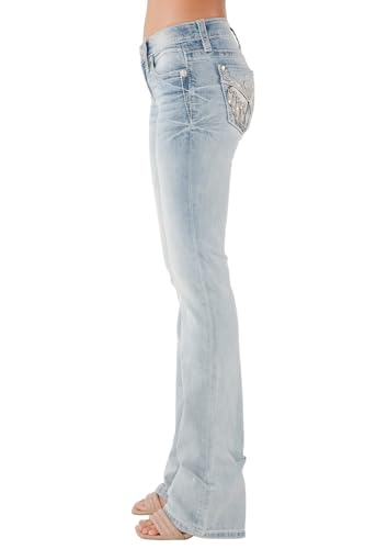 Miss Me Women's Niela Wing Embellished Faux Flap Pockets Mid-Rise Bootcut Jeans3
