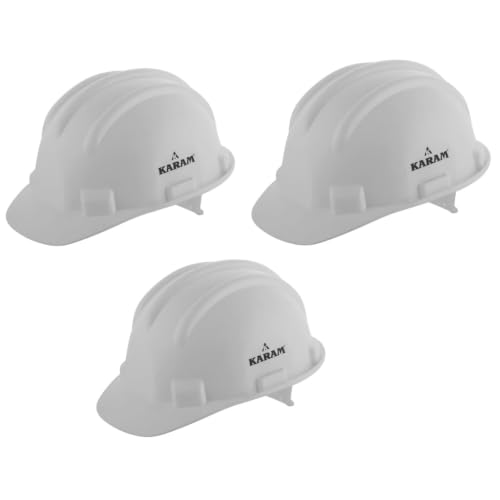 Image of KARAM ISI Certified Industrial Safety Helmet with Plastic Cradle & Rachet Type Adjustment | Safety Helmet for Men Industrial (PN501)(White)(Pack of 3)