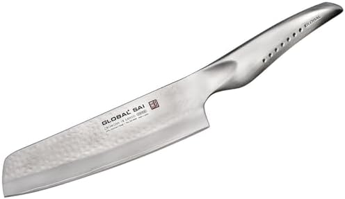 Global SAI 7 1/2 Inch Santoku Knife - Lightweight Japanese Stainless Steel, Razor Sharp Edge, Hand Hammered Blade, Thumb Rest, Made in Japan, SAI-03 - Thumbnail 4