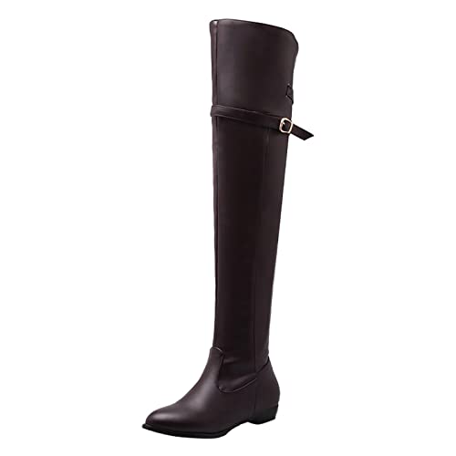 Botas hasta la rodilla para mujer, de ajuste ancho, planas, de ante elástico, tacón grueso, sobre la rodilla, botas altas hasta el muslo, con cremallera lateral, cómodas botas altas retro, botas altas