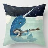 The custom Pure cotton New Arrivals Narwhal s Aquarelle Play Banjo Personalized Soft Cushion Case Invisible Zippered Plush Pillowcover New. 18"x18 " pillowcase.(two sides)