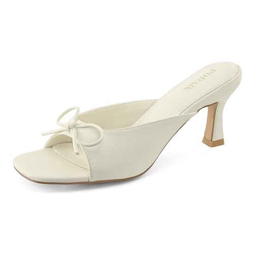 Image of Kitten Heels for Women Slip On Sandals Bow Mules Heeled Sandals Square Open Toe Dress Party Slides