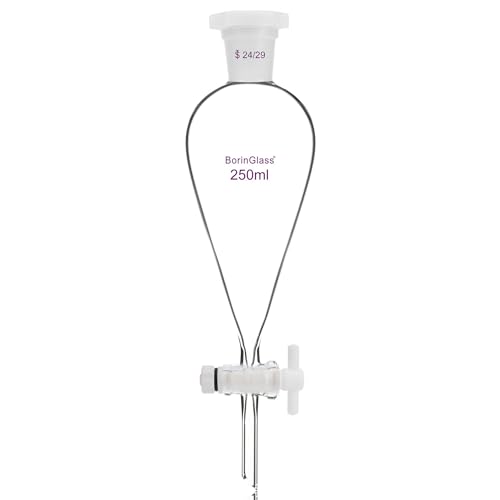 BorinGlass Scheidetrichter 250 Ml – Kegelförmig, NS 24/29, PTFE-Hahn – Borosilikatglas