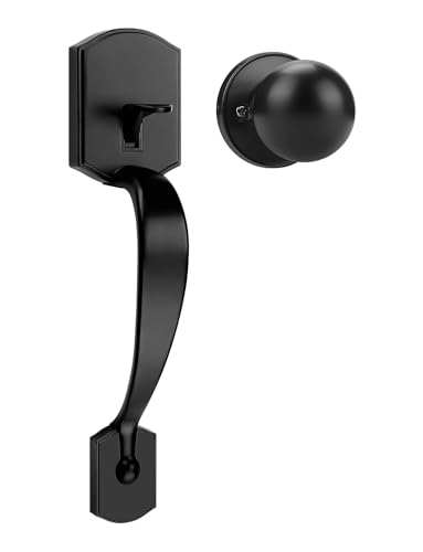 Image of Tinewa Camelot Trim Lower Half Entry Handleset Matte Black, Upgated Entry Door Handle with Door Knob for Electronic Keypad, Black Exterior Door Handle Lock Set