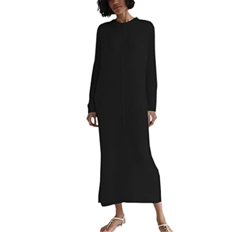 Robe pull en tricot de couleur pure noire avec finitions de coupe droite