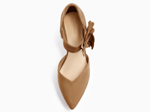 Image of Coutgo Womens Low Kitten Heels Dressy Shoes Comfortable Closed Toe Flower Slip on Formal Party Dance Heeled Pumps