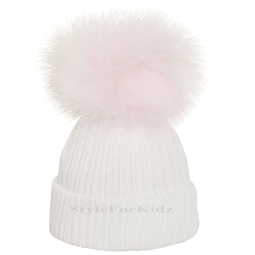 British Made White Pink White Blue White Red White Navy Single Pom Pom Baby Hats 0-3 Months (White/Pink)