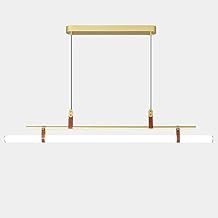 Acrylic Long Tube Pendant Light, Metal Bar Hanging Lamp with Faux Leather Link Buckle, Modern LED 4500K - Natural Light Suspension Lights, Minimalist Above Dining Table Drop Lamps