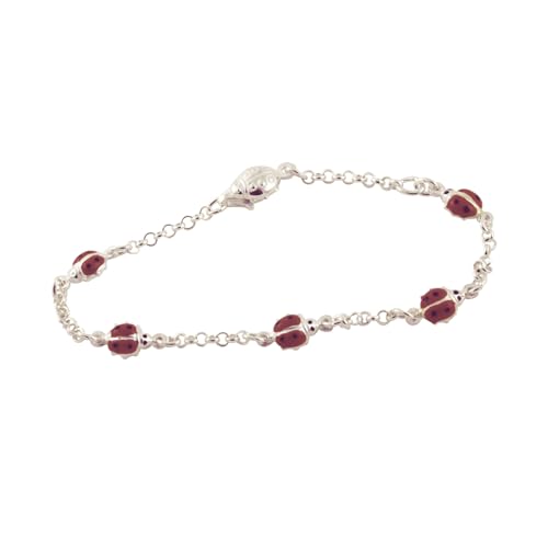 Sterling Silver Ladybug Bracelet Red and Black Enamel 7 inch - 8 inch
