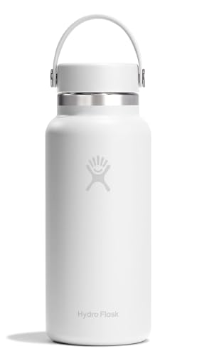 Hydro Flask Water Bottle - Insulated Stainless Steel - Wide Mouth Flex Lid, Non Spill, Leakproof and Refillable in 32 Oz Tonal White