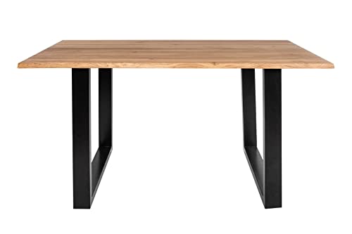 SAM Esstisch 120 x 80 cm Enrico, Eiche Rustik, massiv + geölt, Baumkantentisch mit schwarzem U-Gestell aus Metall, pflegeleichter Esszimmertisch, Tisch aus Eichenholz, 26mm Platte