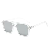 Gafas de sol de doble puente para hombre y mujer, con lentes degradadas y protección UV400, para deportes al aire libre, correr y viajar, color plateado transparente.
